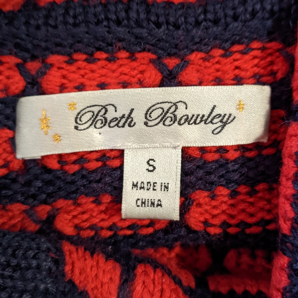 Beth Bowley Cardigan Sweater Red Blue Wool Cowl Neck Check Size Small - Picture 9 of 15